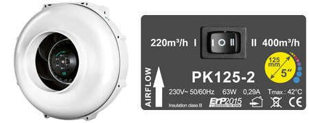 Fan Prima Klima 2 speed 220/400m3h 125mm