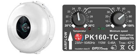 Prima Klima fan Temperature Controlled 160mm / 800 m3/h