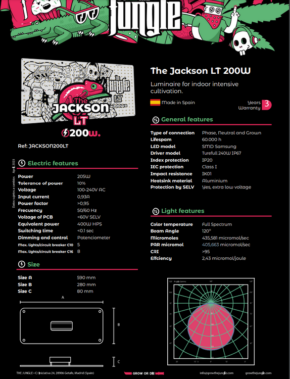 Grow The Jungle The Jackson LITE 200W LED Grow Lamp Dimmable SMD Samsung