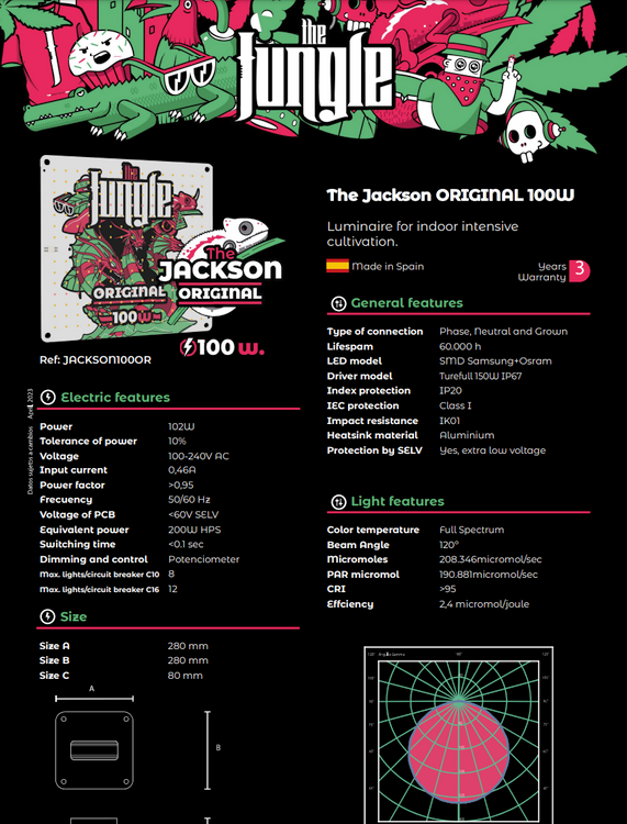 Grow The Jungle The Jackson ORIGINAL 100W LED Grow Lamp Dimmable SMD Samsung + Osram