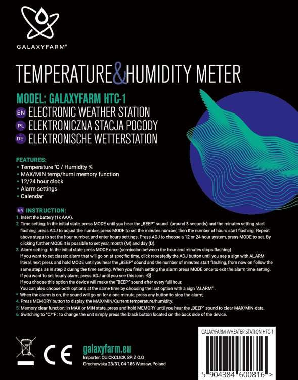 GALAXYFARM HTC-1 Digital Temperature & Humidity Meter